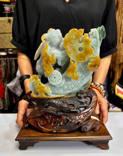天然緬甸黃翡翠擺牛