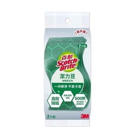 3M潔力豆海綿菜瓜布爐具/鍋具專用2入綠