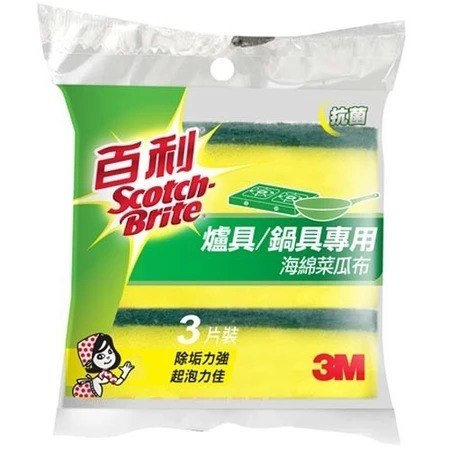 3M百利爐具/鍋具小綠海綿菜瓜布3片