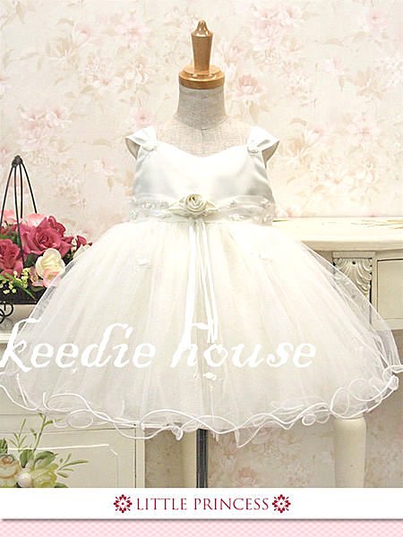 Keedie house兒童禮服出租/寶寶攝影寫真禮服/baby花童服/緞面花朵捲邊禮服90~