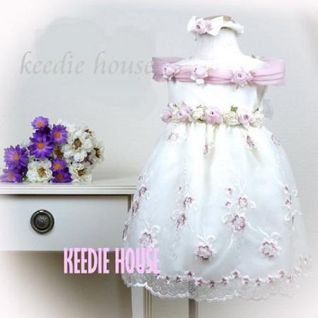 keedie house兒童禮服出租~攝影造型服/禮服/表演服/花童服出租~baby粉紅繡花卡肩式禮服95