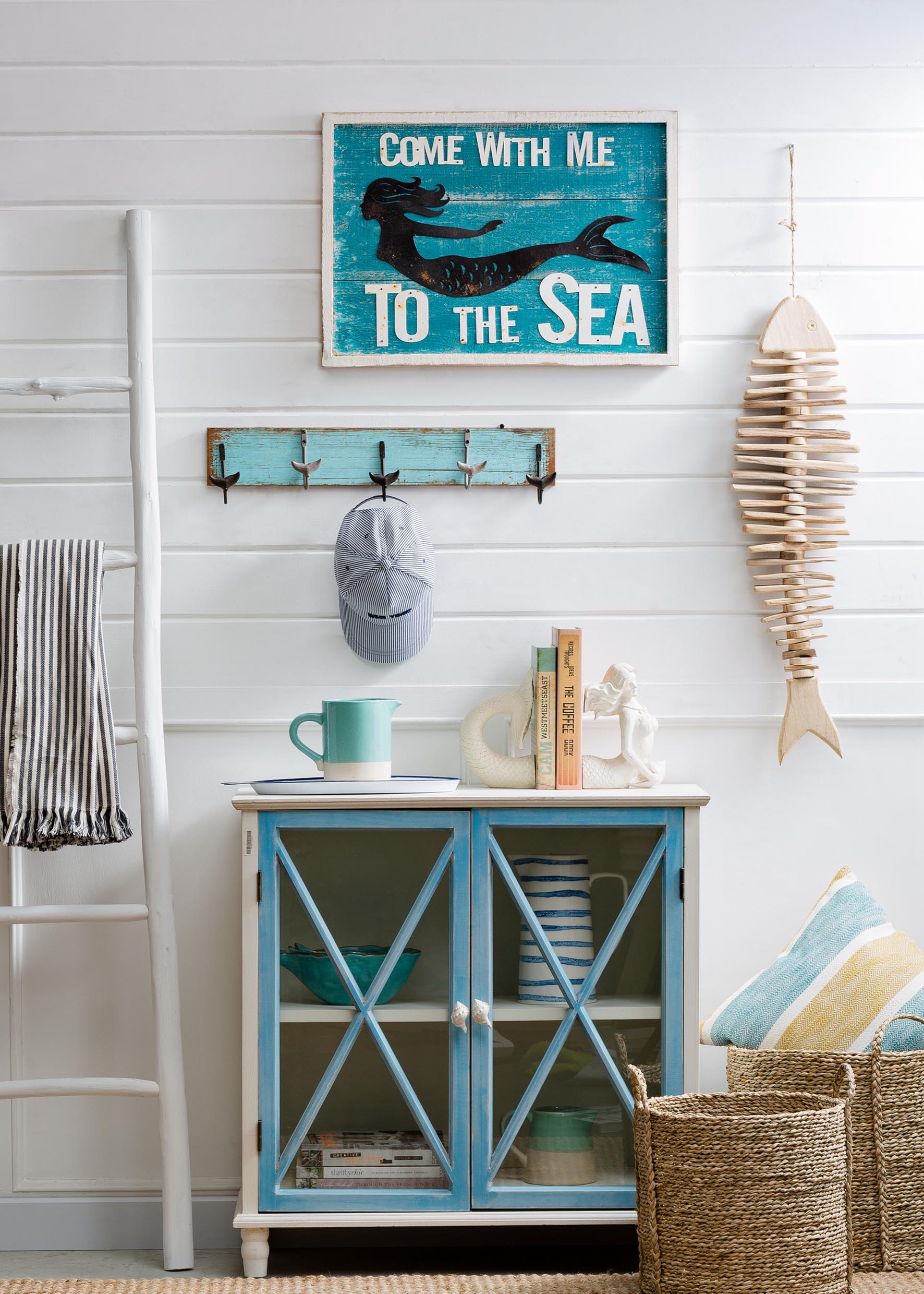 藍色美人魚木制壁掛