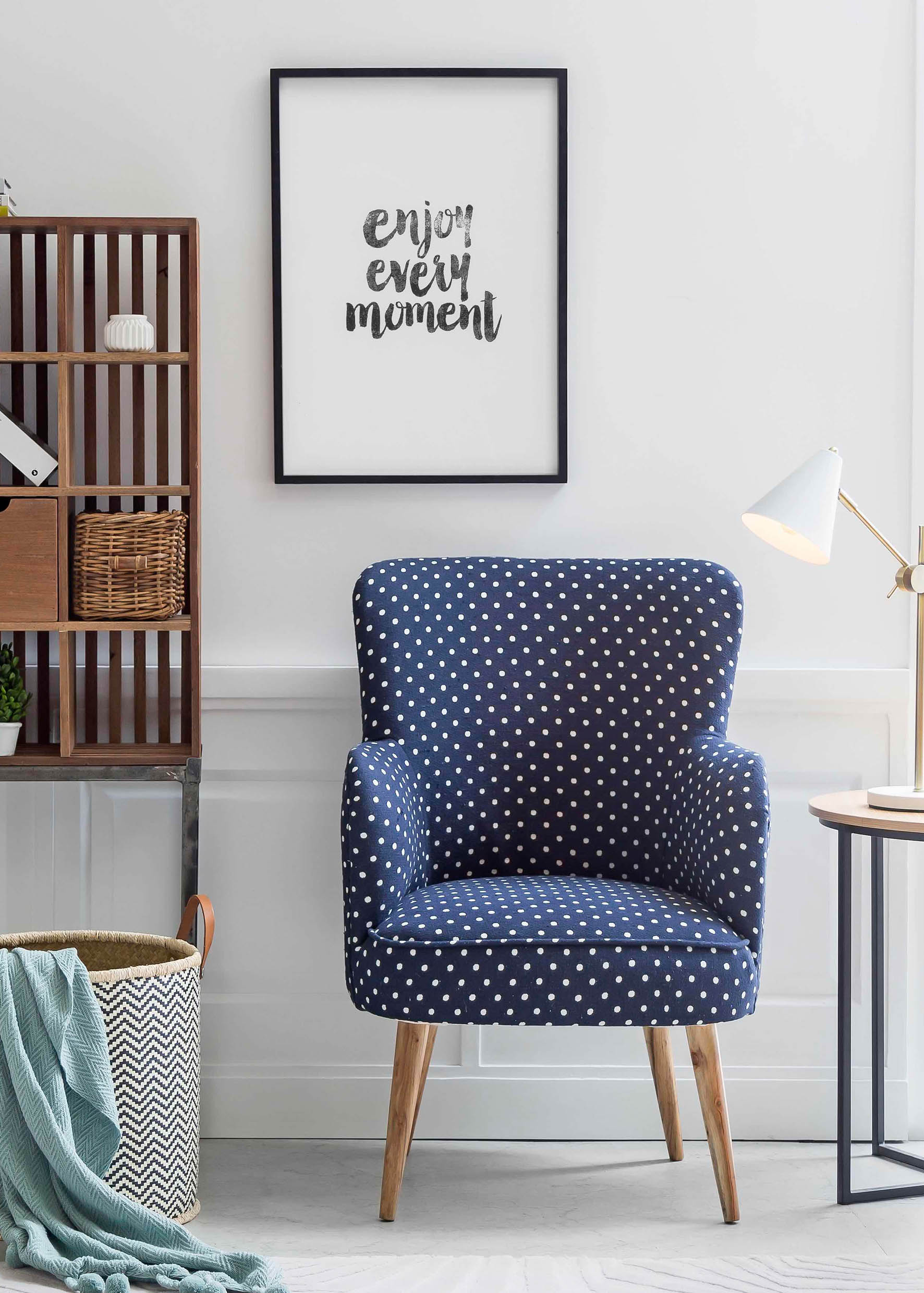 圓點圖案單人椅，海軍藍&白色