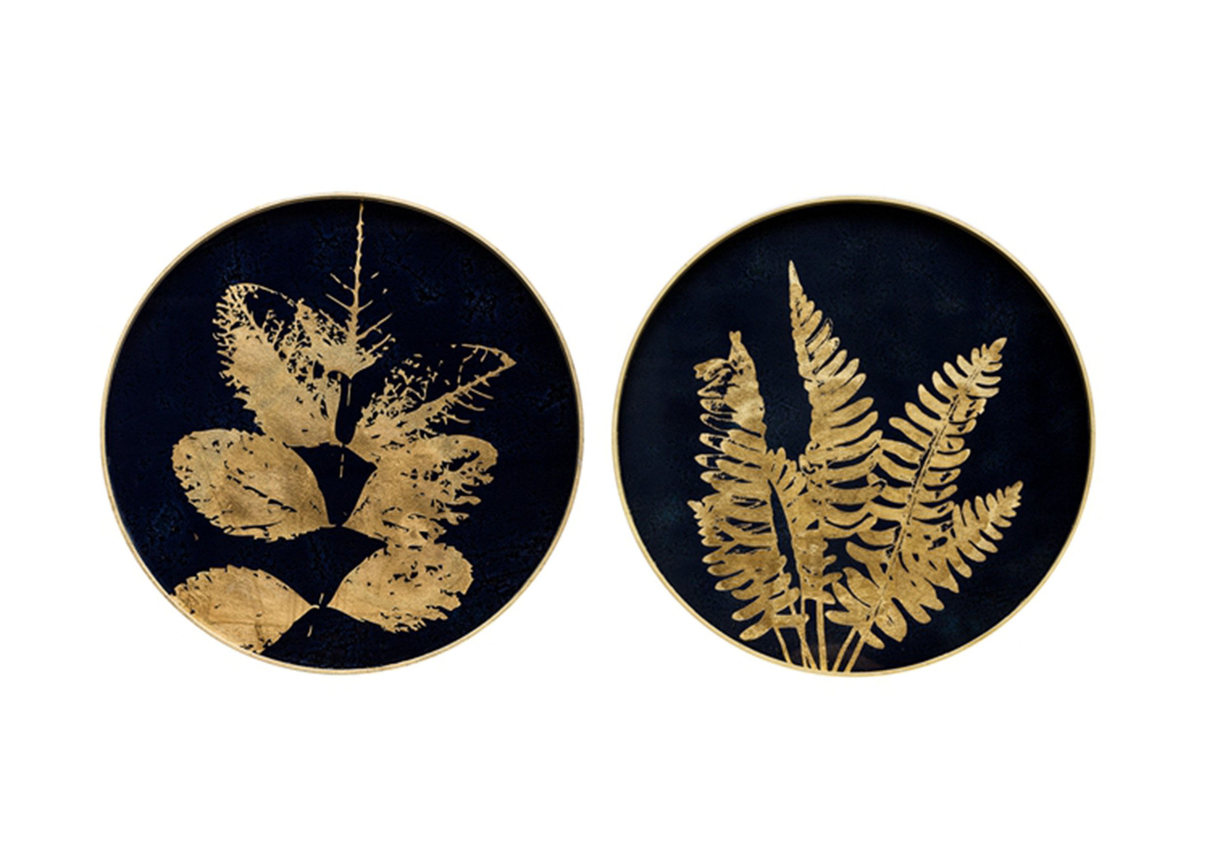 木框樹葉圖案圓形壁掛(深藍 & 金色)