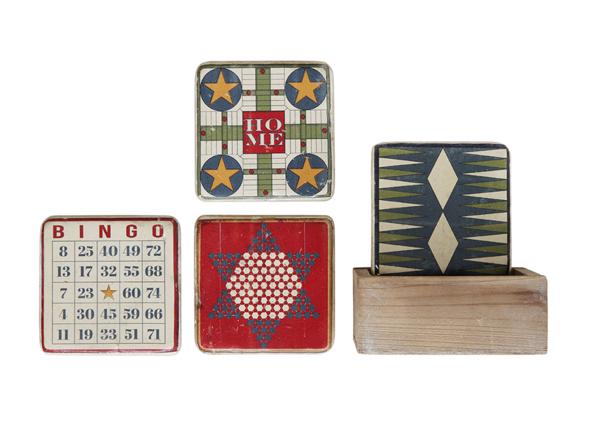 復古桌遊圖案杯墊(含木盒)-套五