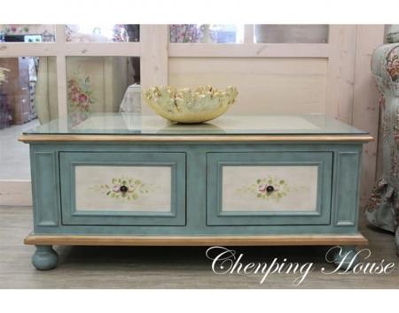 彩繪玫瑰藍色茶几-大號