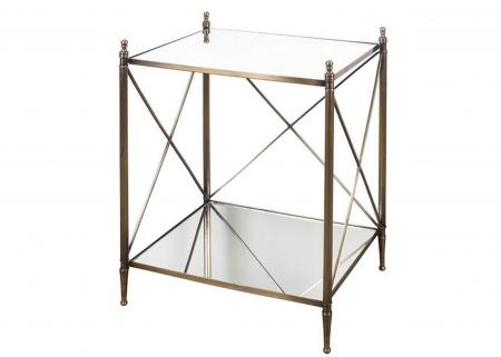 金屬框架鏡面桌面邊桌，古銅色