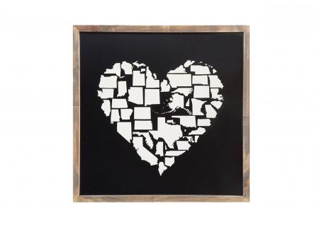 木制心形美國地圖壁掛