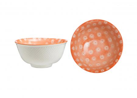 花朵圖案陶瓷碗(橙色)