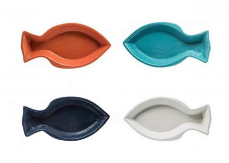 魚造型陶瓷碟 (配草繩)-套四