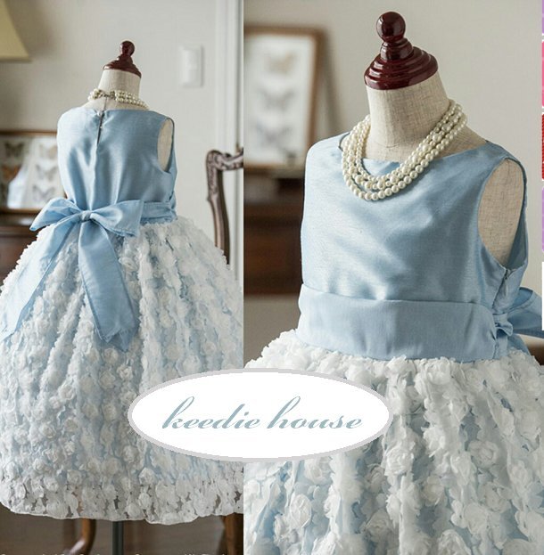 Keedie house兒童禮服出租/攝影造型/表演/演奏會~浪漫藍色蕾絲花紗大童禮服150